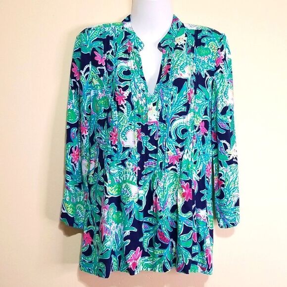 Lilly Pulizer Green Floral Print Top Sz Xsmall - Picture 4 of 8